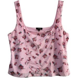 Revolve AFRM Cort Mesh Corset Top Pink / Red Roses‎ Cropped Floral Shirt Large